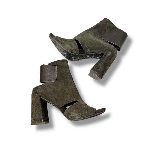 PEDRO GARCIA Suede Dark Olive Green Open Toe Sandals Shoes Heels EU 37.5 US 7.5 - Picture 4 of 10